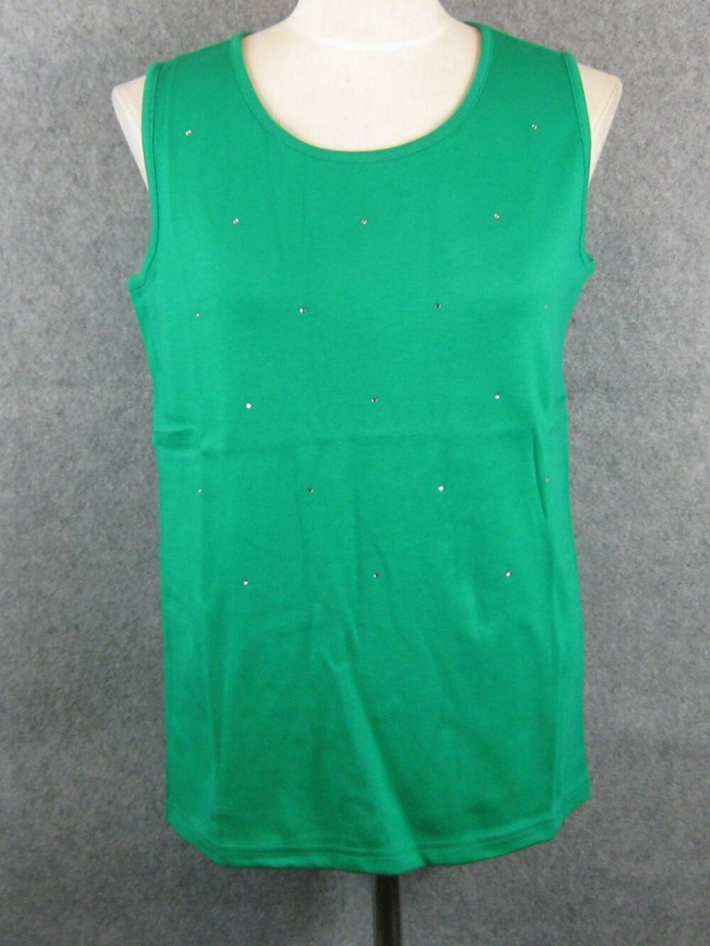 Quacker Factory Tank Top Sz M Rhinestones Green